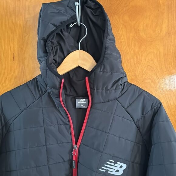 New Balance Puffer Jacket Mens 2X Black Zip Pockets - Picture 2 of 5